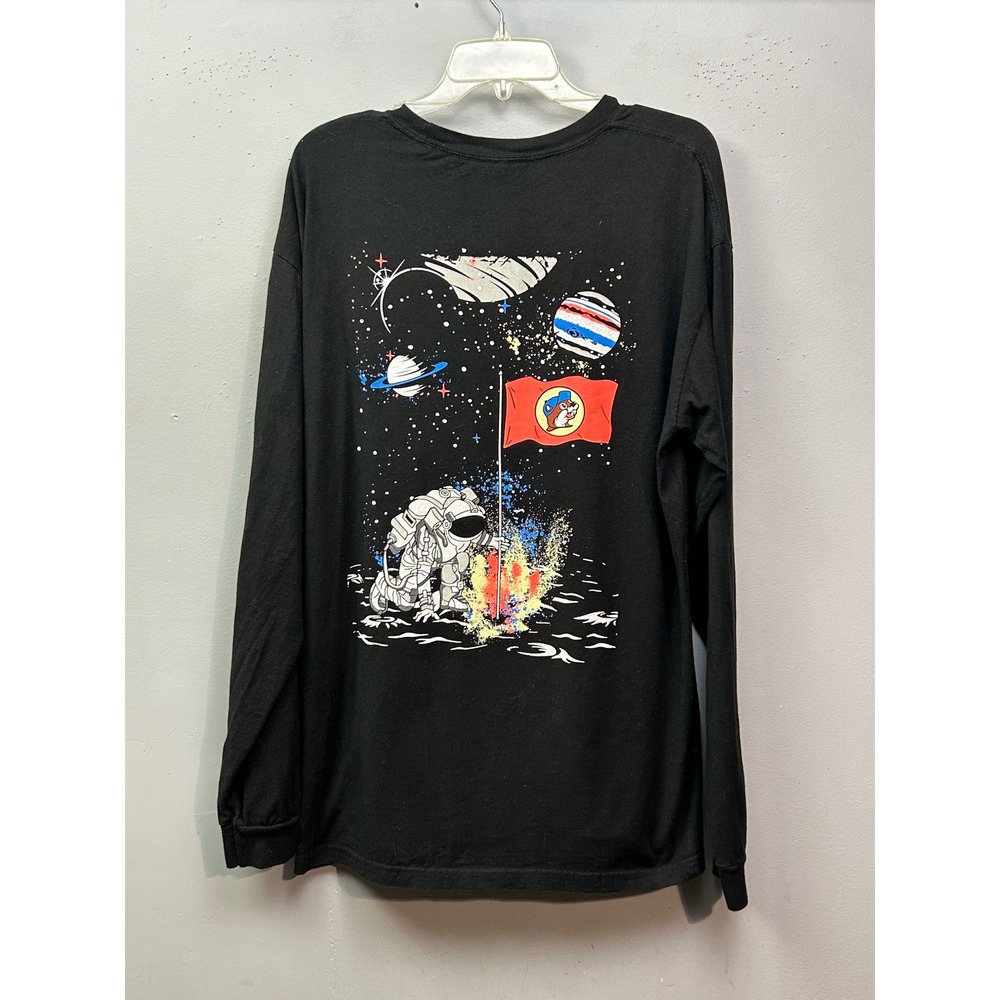 Buc-ee's Long Sleeve Shirt Mens Large Black Astronaut Space Moon Graphic Tee